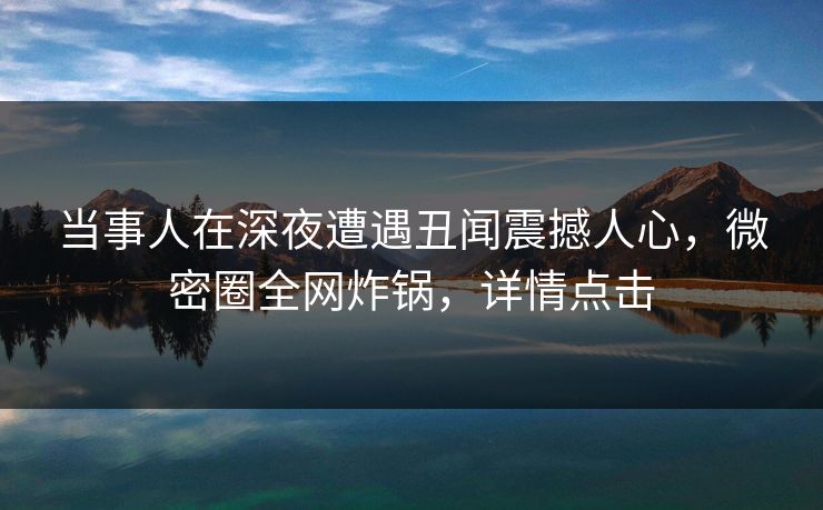 当事人在深夜遭遇丑闻震撼人心，微密圈全网炸锅，详情点击