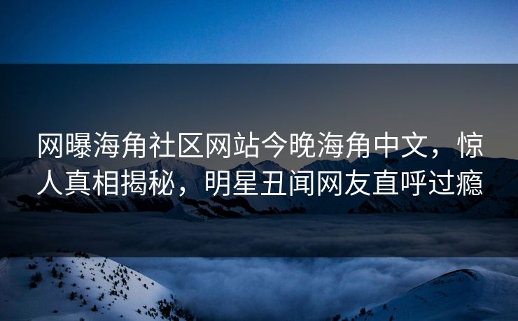 网曝海角社区网站今晚海角中文，惊人真相揭秘，明星丑闻网友直呼过瘾
